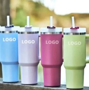 1Pc Met Logo 40oz Mok Tumbler Met Handvat Geïsoleerde Tuimelaars Deksels Stro Rvs Koffie Termos Cups