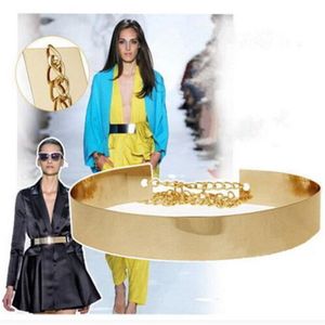 1pc ceinture élégante pour femmes cummerbund girl metal plaque miroir doré ceinture mince avec chaînes