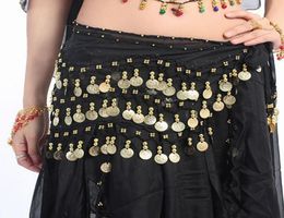 1pc Femmes sexy mignonnez la jupe de hanche de danse mignonne en mousseline de mousseline de mousseline avec des pièces d'or en 3 rangées 13 couleurs accessoires de danse 9634816