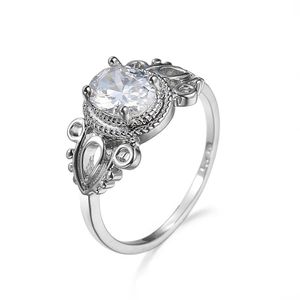 1pc vrouwen bruiloft verlovings sieraden kristal verzilverd kubieke zirkonia holle bloem ringen US 6,7,8,90 leuk cadeau