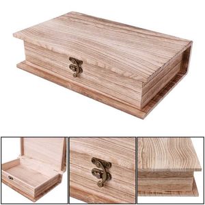 1pc Houten Scharnierende Lockable Box Boek Vorm Sieraden Opbergkoffer Home Ambachten Sundries Organizer Gift 211102