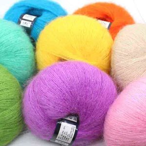 1pc wol handcraft sjaal nieuwe glanzende luxe mohair pluizig 25g garen gekleurde breien supersoft haak baby zachte mode gebreide Y211129