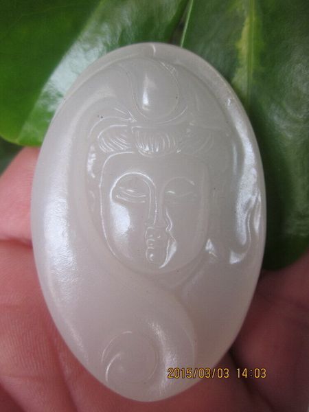 Pendentif Xinjiang Hetian Jade blanc Guanyin kwan-yin, 1 pièce