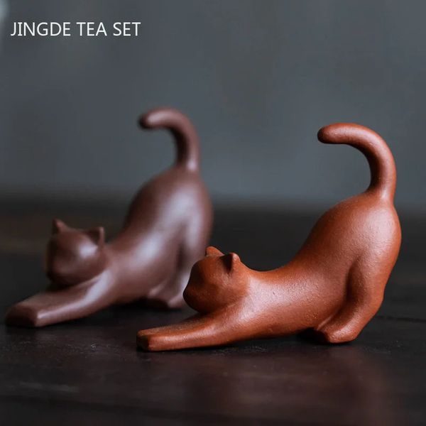 Yixing – décoration de thé en argile violette pour animaux de compagnie, accessoires de cérémonie de thé faits à la main, Sculpture de chat porte-bonheur créative Zisha, ornements 231225, 1 pièce, 231225