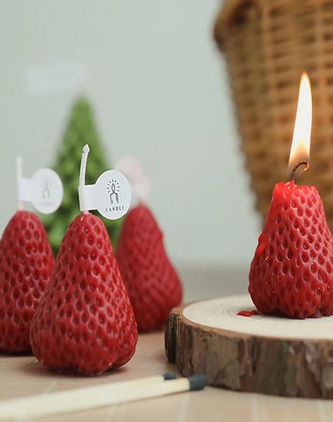 Bougies aromatiques décoratives à la fraise, 1 pièce, 4 pièces, bougie parfumée à la cire de soja, pour anniversaire, mariage, inventaire de bougies, Whole4098139