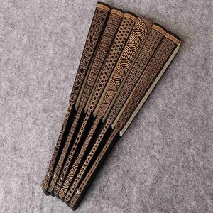 1 Uds. Abanicos de mano grandes en blanco de 10 pulgadas ahuecan hacia fuera el papel de arroz Diy abanico plegable chino de madera de bambú antiguo abanico plegable