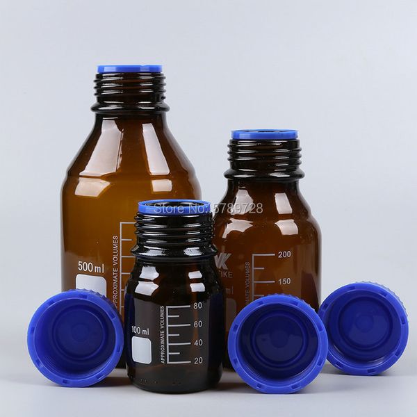 1PCS 100/250/500/1000ml Réacent Bouteille Vis bouche avec Blue Brun Brown Amber Glass Medical Lab Chimie Équipement