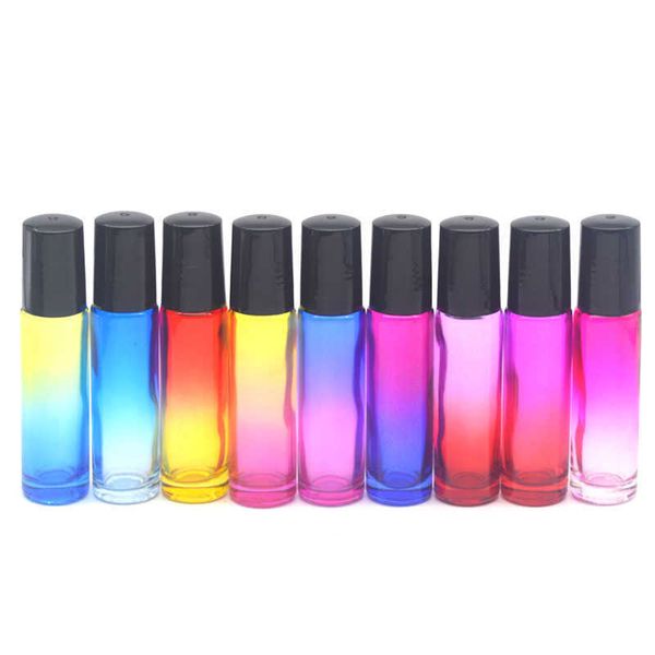 1 pièces 10 ml dégradé coloré rouleau sur verre bouteille vide parfum parfum huile essentielle 10cc rouleau flacon noir bouchon en plastique ZE5P