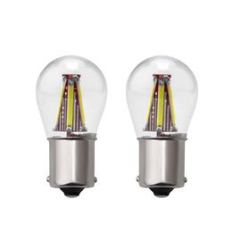 1 stks 1156 P21W BA15S 1157 Bay15D COB Filament Lamp Glas Auto LED Turn Signal Light Reverse Bulb Parkeerlamp Wit Geel 12V