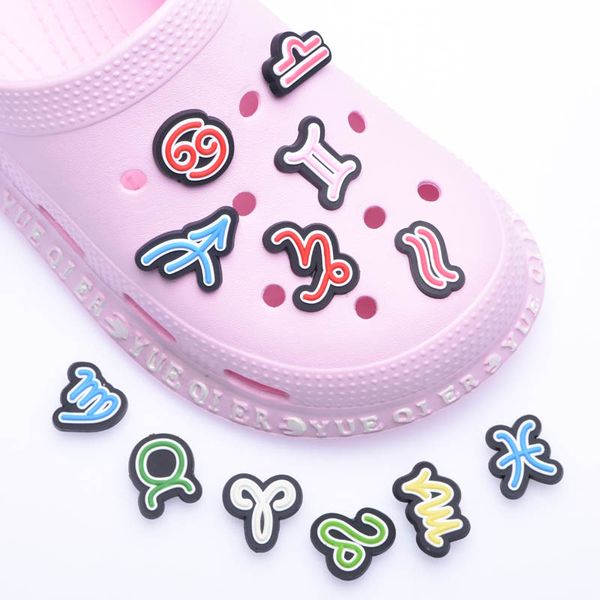 1 pièces 12 Constellations PVC chaussures breloques sandale accessoires balance capricorne sagittaire bricolage chaussure boucle décor Fit Croc