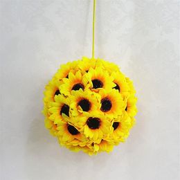 1 pcs 14cm 5 5 Silk Sunflower Artificial Flower Ball Kissing Hanger Ball voor DIY Wedding Party Decorations Bridal Flower Kis249q