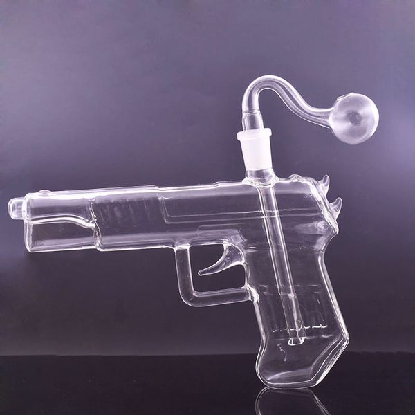 1pcs 14mm femelle verre brûleur à mazout eau Bong tabac cuillère tuyau 8 pouces ressemble forme de pistolet spécial Dab Rig Bongs main fumer tuyau avec tuyau de brûleur à mazout en verre mâle
