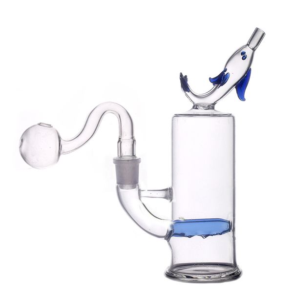 1 unids 14 mm Cachimbas femeninas Bong de vidrio Dab Plataforma petrolera Bongs de agua Toro Cabezal de ducha Perc Dolphin Lip Bubbler Fumar pipa de agua Reciclador Ash Catcher Bong con aceite de vidrio masculino Bu