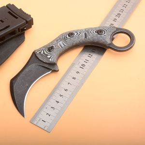 1 pièces lame fixe Karambit D2 lames de lavage en pierre noire pleine Tang Micata poignée tactique griffe couteaux avec Kydex