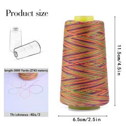 1pcs 3000 yards Ligne arc-en-ciel colorée 40s / 2 Polyester Type de filetage à couture