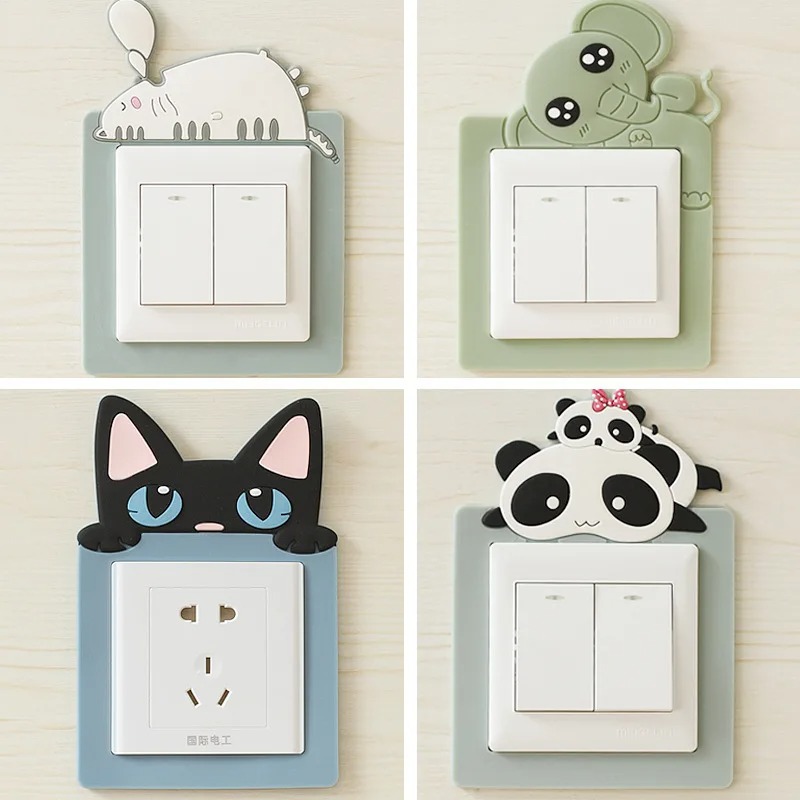 1Pcs 3D for Switch Outlet Kid Room Decor for Household On-off Protective Cover Luminous Silicone Wall Sticker Cartoon