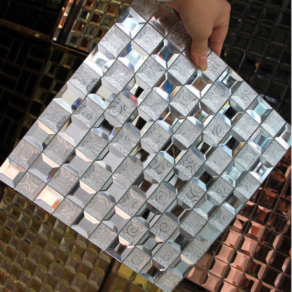 1 Uds 3D diamante brillante espejo cristal mosaico azulejos Showroom KTV pared decoración azulejo hogar Oficina Backsplash decoración pared pegatinas