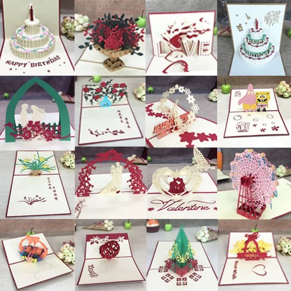 1pcs 3D Pop Up Cartes de voeux avec enveloppe Carte postale découpée au laser pour anniversaire Noël Saint Valentin Fête Décoration de mariage 240301