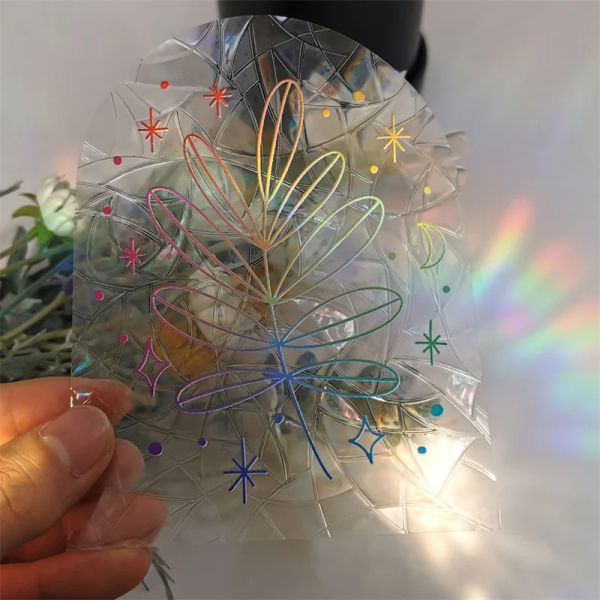 1PCS 3D Rainbow Effect Stickers Cat Star Star Sun Flower Decor Diy Glass Wall Decals for Home Decor Rainbow Prisms Maker