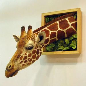 1 stuks 3D wandmontage giraffe sculptuur 1 stuks giraffe hoofden muur hangende decoraties kunst aan de muur levensechte dieren standbeeld ornamenten 240130