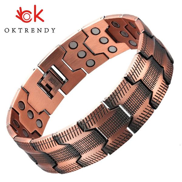 1PCS 3X Bracelet en cuivre pour hommes Bracelet magnétique en cuivre pur pour douleurs articulaires avec des aimants de résistance Gifts de bijoux de thérapie pour hommes 240402