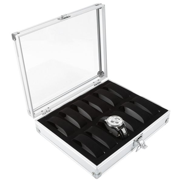 1 pièces 6/12 grilles fentes aluminium montres boîte bijoux affichage stockage carré boîtier daim à l'intérieur conteneur montre cercueil