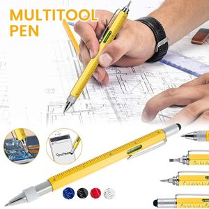 1 stcs 6-in-1 multitool pen met schroevendraaierscherm touch-diy houtbewerking pen met liniaal voor kantoorbenodigdheden balpen