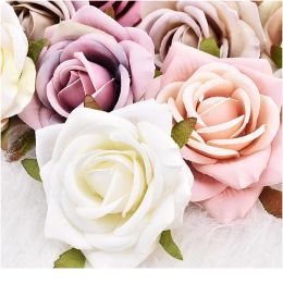 1pcs 7cm têtes de fleur de soie rose blanche artificielle pour décoration de mariage Boîte à cadeau de couronne de bricolage Scrapbooking Craft Fake ZZ