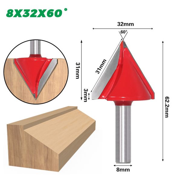 1PCS 8 mm 3d V Gravure Bit CNC End Mill Router Bits For Wood Tungstten Woodworking 60/90/120/150 DEGRES DE DEMAND