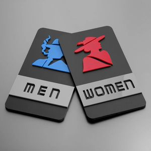 1 stks Acryl Wc Deur Teken Blauw Rood Mannen Vrouwen Badkamer Teken Plaat WC Teken Muur Sticker Voor el Office Home Restaurant 231226