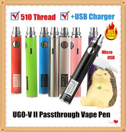 2 STKS Authentieke UGO V II V2 650 900 MAH EVOD ECIG EGO 510 Draad Vape Pen Cartridge Batterij + Micro USB-kabeloplader Oplaadbare Vaporizer Pen