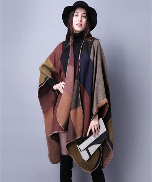 1pcs Automne Winter Swarf Grid Femme Travel Châles laine Spinning Ladies National Intensification Cloak 18Colors Cape Christmas Part3408216