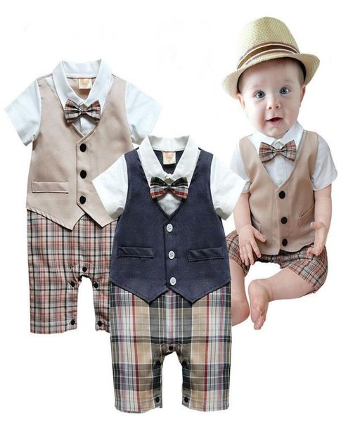 1 Uds. Traje de caballero infantil para bebés, traje de cuerpo con mamelucos con corbata, ropa, trajes, pantalones a cuadros, ropa para escalar de bebé masculino, Luna Llena B8299211