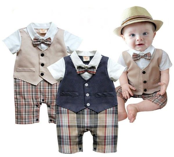 1 PPCS Baby Boys Infant Gentleman Traje de traje de cuerpo con corbata Mompers ropa Pantalones a cuadros Subo de ropa de luna llena masculina B8465634
