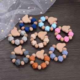 1 Stuks Baby Siliconen Verpleging Armbanden Bijtring Speelgoed Houten Dier Kralen Ring Tandjes Rammelaars Baby Natuurlijke Chew Speelgoed Accessoire