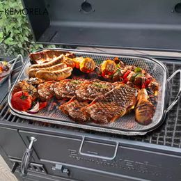 1Pcs BBQ Stainless Steel Vegetable Basket Square Grill Drain Frying Outdoor Cookware Charcoal Barbecue Companion 240530