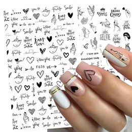 1pcs Black and White Love Abstract Flower Nail Art Decoration Slider Sexy Woman Sticker Ornement DIY 240418