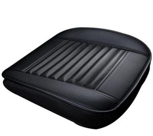 1 stks zwarte autostoelt zonder rugleuning pu lederen bamboe houtskool autostoel kussen auto's bescherming niet -slip cover Seat4709311