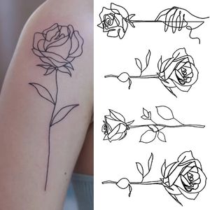 1 stcs zwarte roos tijdelijke tattoo sticker bloem vlinder body poten arm kunst realistische nep festival party bikini tattoos 240408