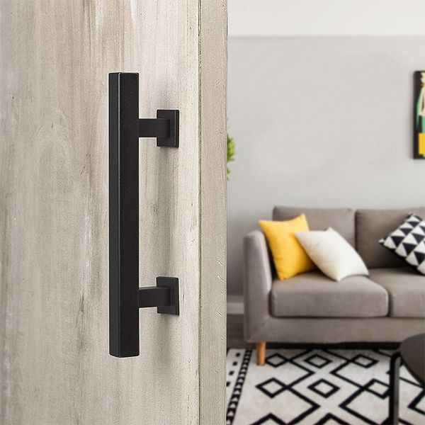 Tirador de puerta de Granero con recubrimiento en polvo de acero negro, manija de puerta Rectangular para puertas interiores de entrada de puerta, 1 Uds.