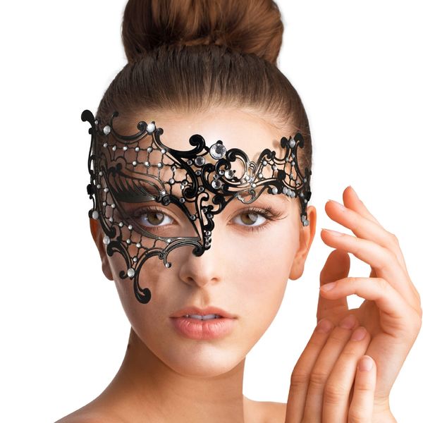 1 pièces noir dentelle vénitienne métal masque mascarade demi-visage clair Diamante déguisement