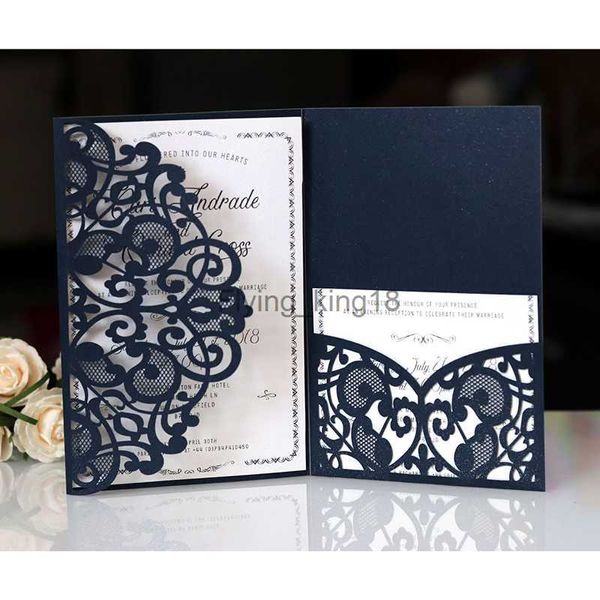 1 unids azul blanco elegante corte láser tarjetas de invitación de boda tarjeta de felicitación personalizar negocios con RSVP decoración suministros para fiestas HKD230829