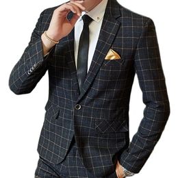 1 pièces Boutique mode Plaid hommes décontracté affaires Blazer marié robe de mariée mâle mince costume formel veste 240311