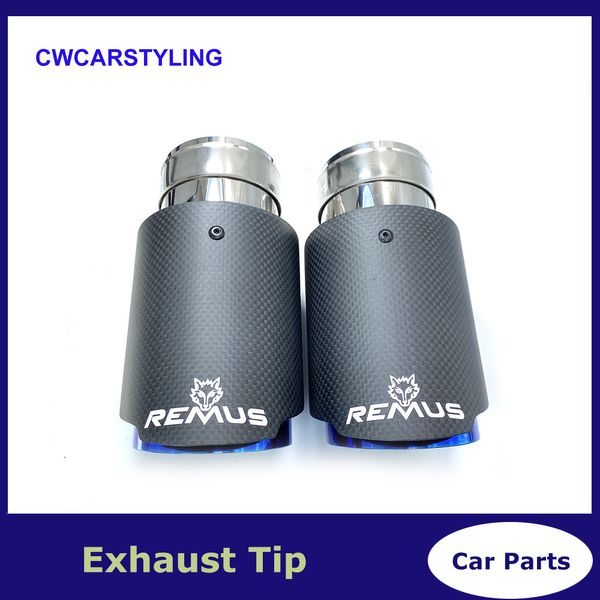 1 Uds. Tubo de escape de coche extremo trasero de carbono mate brida de punta de silenciador recto de acero inoxidable azul con logotipo de Remus para Bmw F30