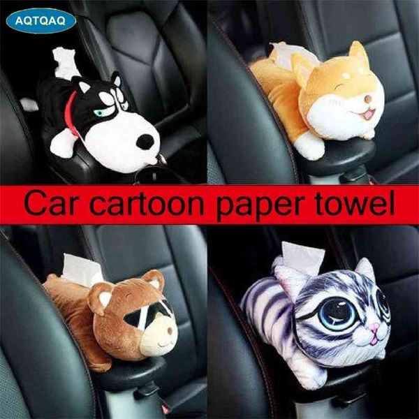 1 unids coche de papel toalla caja de almacenamiento reposabrazos toon tejido 3d lindo peluche juguete colgando de la bandeja de respaldo Visor de sol 210818