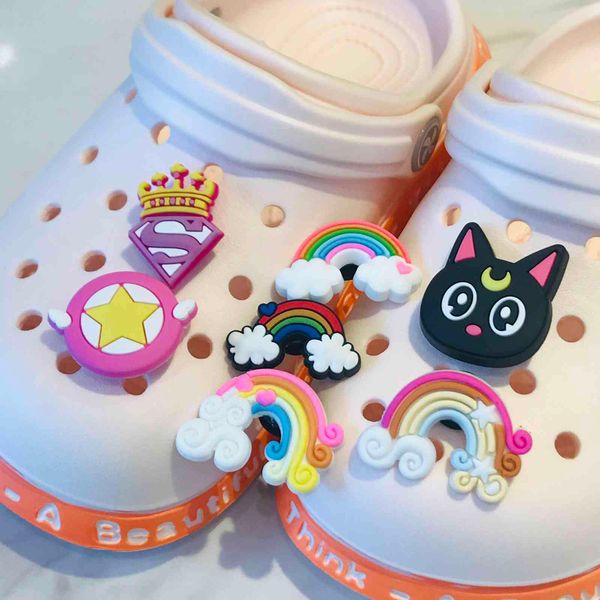 1Pcs Cartoon Tier Katze Regenbogen Soldat Zubehör Schuh Charms Dekoration Fit Croc Jibz Armbänder Kinder Geschenk