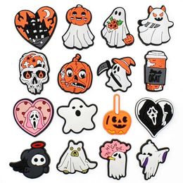 1 Uds. De dibujos animados de fantasmas, calabaza, PVC, Halloween, Croces, adornos para zapatos, alfileres aptos para Croces Jibz, regalos para fiesta para niños