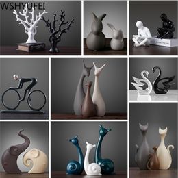 1 stks keramische dierlijke vaas zoals swan herten ornament boekenkast ambachten huis woonkamer kantoor bureaublad beeldje decoratie 211108