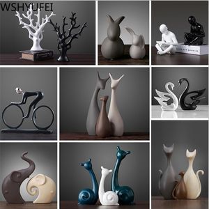 1 pièces vase animal en céramique comme cygne cerf ornement bibliothèque artisanat maison salon bureau bureau figurine décoration 211101