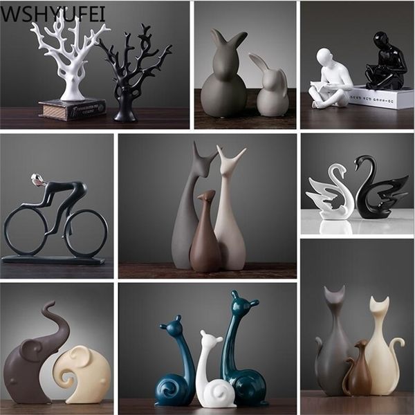 1 pièces vase animal en céramique comme cygne cerf ornement bibliothèque artisanat maison salon bureau bureau figurine décoration 211108